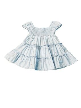 Janie and Jack Light Blue Tiered Dress with a Red Cherry Pattern